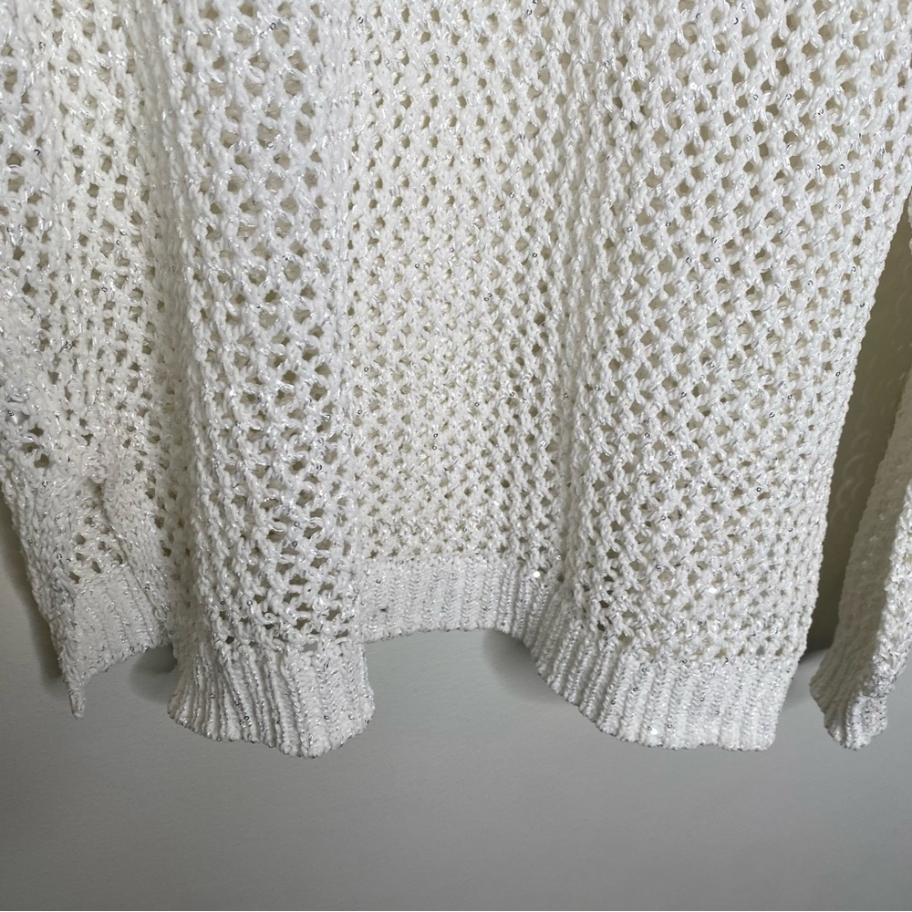 Joie Open Knit Crochet Hooded Sparkle Sweater in size M Ivory - Picture 11 of 15